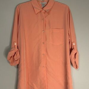 Notations Orange Button-Up Blouse, Size L